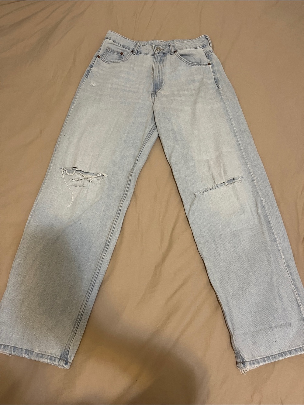 Zara Pale Blue Distressed Boyfriend Jeans
